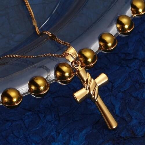 Gold Color Classical Church Jesus Cross Pendant Necklace Religion Crucifix Cross Chain Jewelry