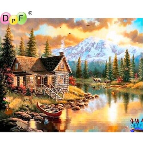 DPF DIY Gift Diamond Embroidery crafts 5D full Round Diamond Painting House Under Snow Hill Mosaic Magic Cube Cross Stitch Decor