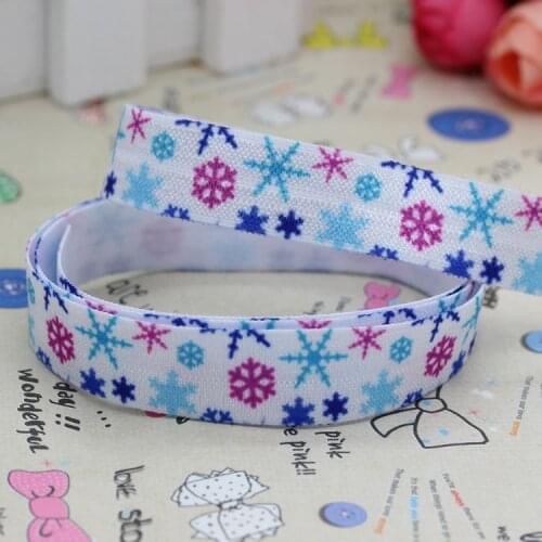DHK 5/8'' 5yards Fold Over Elastic FOE gril girl snowflake printed headband hair band diy decoration OEM Wholesale C222