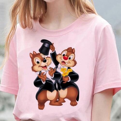 Kawaii Disney Cartoon Chip and Dale T Shirt Women Funny Summer Tops Anime T-shirt Vogue Unisex Casual Harajuku Tshirt Female