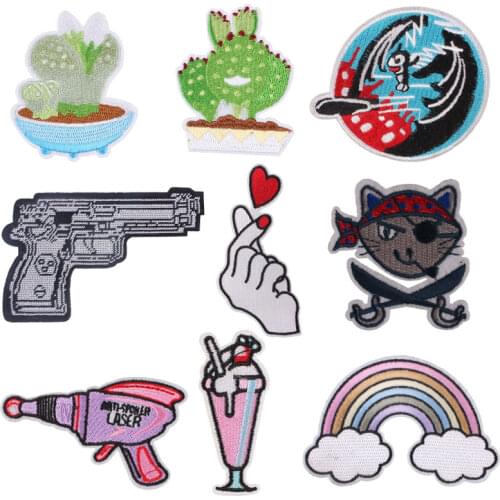 Toy Pistol Iron on Patches Plant icecream Embroidered Patch for Clothing Badges Heat Transfer Diy Applique Applications Fabric E
