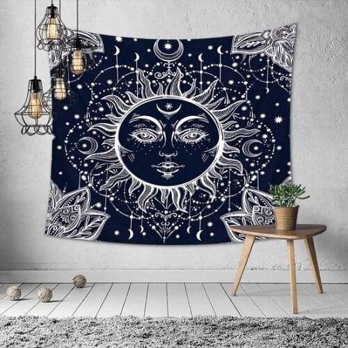 Cilected Indian Sun And Moon Pattern Hippie Tapestry Black And White Psychedelic Celestial Tapestry Wall Hanging Throw