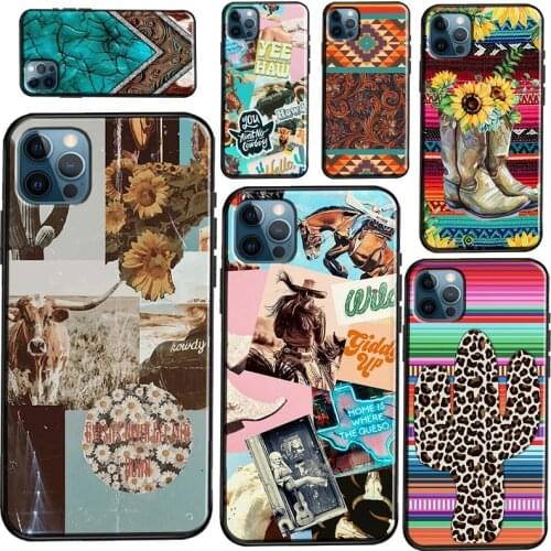 Western Cowgirl Cowboy Boho Aesthetic Soft Case For iPhone XR X XS Max SE 2020 12 Mini 11 Pro Max 7 8 Plus Phone Cover Coque
