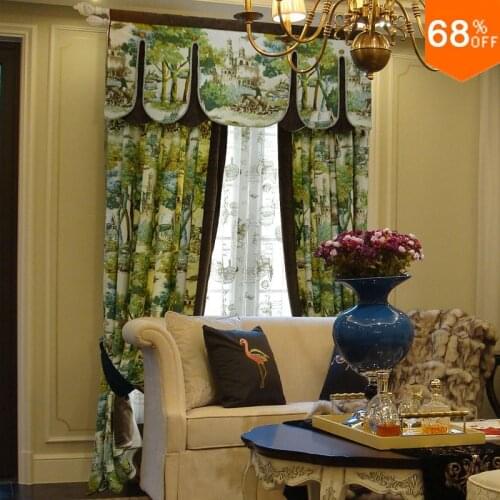 Nice village Green Oil painting European oil drawing Luxury drapery fashion quality of luxury curtain finished products drapes