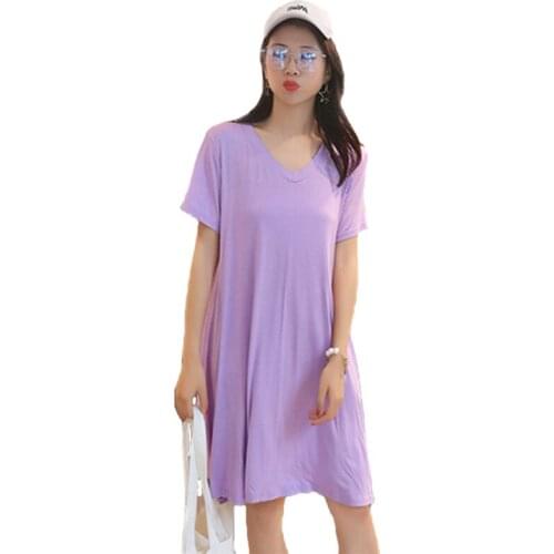 Heat Sell Modal Dress Women 2019 New Summer Short sleeve Plus size Dresses Pregnant Woman Loose Solid color Cozy Dresses A2591