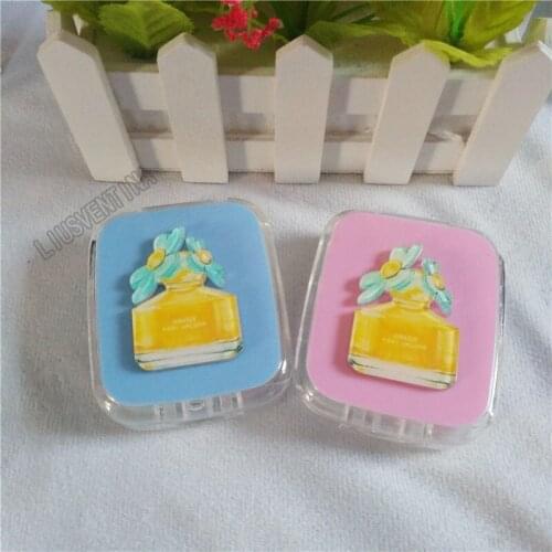 LIUSVENTINA Portable DIY Acrylic Cute Perfume Bottle Contact Lens Case Box with Mirror Container for Color Lenses Gift for Girls