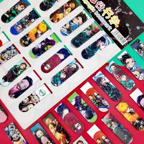 6Pcs/Set Anime Demon Slayer Magnetic Page Markers Bookmark Cute Book Paper Files Organiser for Student Reading Accessories