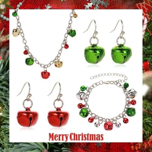 New Christmas Necklace Set Jewelry Women Colorful Bell Necklace Bracelet Earrings Christmas Ornaments For Female Festival Gift