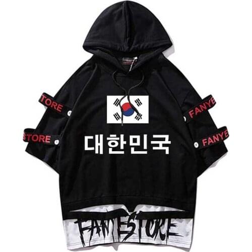 Hooded top tees South Korea Ribbon T Shirts men Oversize hip hop Short Sleeve Streetwear tshirts wholesale Casual homme clothes