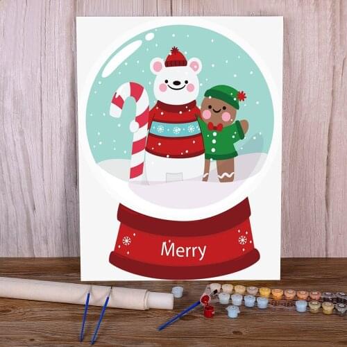Snow Globe Coloring By Numbers Painting Set Acrylic Paints 40*50 Boards By Numbers Home Decoration For Handicraft