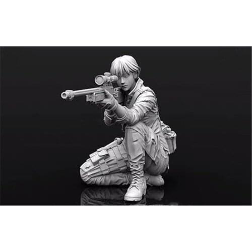 Unpainted Grim Female Sniper Soldier Resin Figure 1/35 Scale Model Kit Resin Colorless Self-Assembled Toy No.Lw34