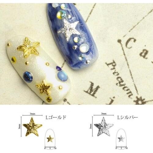 New 100pcs alloy Five-pointed star nail art charms gold/silver Japanese nail jewelry decoration nail metal studs/rivets sticker