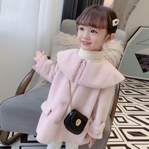 2021 New Girls Baby Autumn Winter Velvet Warm Coats Girl Kids Beaded Fashion Princess Jackets Long Coat Children Outfits Clothes