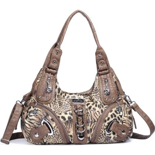New Arrival Fashion Women Leopard Handbag Non-Toxic Eco-Friendly Soft Washed PU Leather Purse Two Compartments Roomy Lady Tote