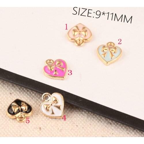 New Arrival Golden Bow Decorate Love Heart Enamel Jewelry Charms Fashion Enamel Alloy Floating Pendant Bracelet Earring Making