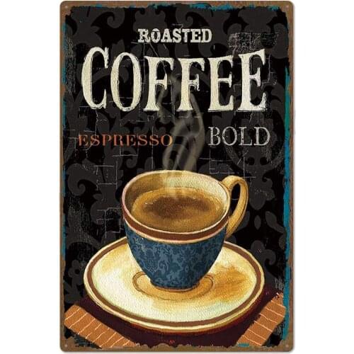 Original Retro Design Roasted Coffee Tin Metal Signs Wall Art | Thick Tinplate Print Poster Wall Decoration for Coffee Corner
