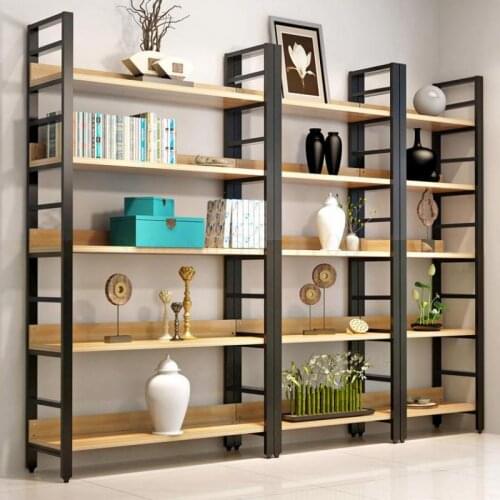 Simple Steel And Wood Bookshelf Simple Shelf Living Room Bookcase Combination Storage Shelf Floor Storage Shelf Iron Art