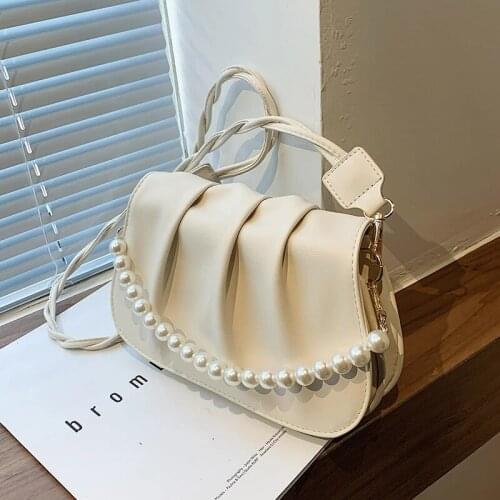 Luxury brand Pearl Tote bag 2021 Summer New High-quality PU Leather Womens Designer Handbag Pleated Shoulder Messenger Bag