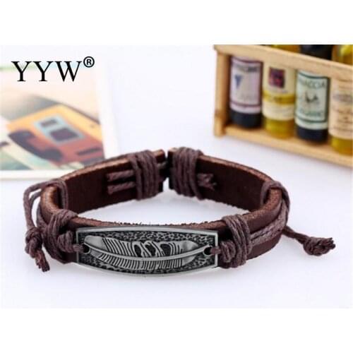 Retail Unique Unisex Bracelet for men Personality leather adjustable feather simple with Linen Bangle Bracelet jewelry gift