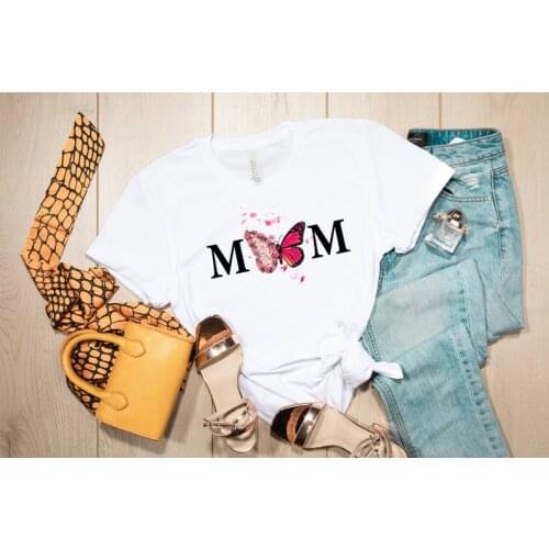 Watercolor mom Pink Flower Shirt Fashion Girl Casual 100% Cotton Round Neck Female Girl T-Shirt Streetwear Short Sleeve Top Tees