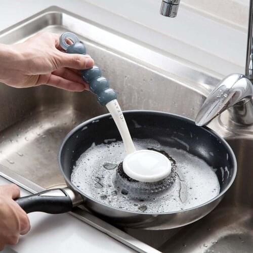 OTHERHOUSE Kitchen Cleaning Brush Steel Wool with Handle Scrubbers Wash Steel Wire Ball Pan Pot Bowl Dish Brush Cleaning Tools