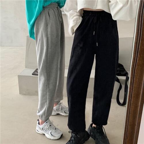 Womens Sports Pants Oversize Gray Joggers Sweatpants Womens Loose Track Suit Black Jogging Trousers for Female 2021 Fashion