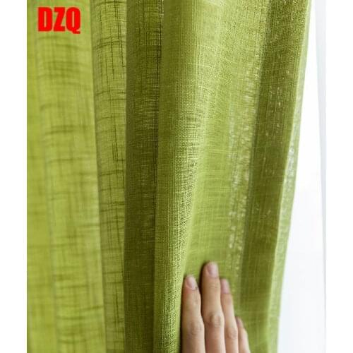 Modern Curtains for Living Dining Room Bedroom Simple Big Belly Hemp Screens Solid Color Blinds Green Tulle curtains Custom Made