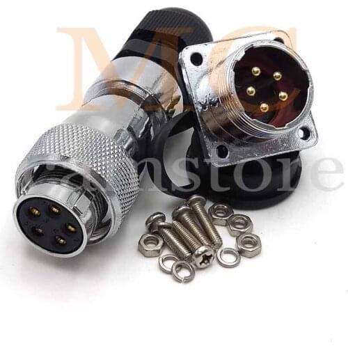 WS20 5-pin waterproof heavy-duty connector, 4 screw panel fixed socket LED power cord plug high-voltage bulkhead heavy-duty conn