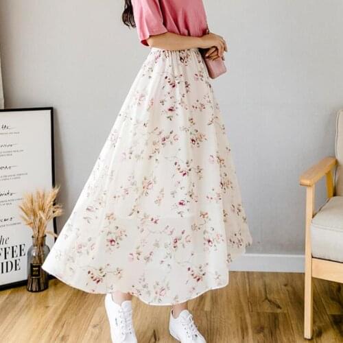 Womens Skirt Vintage Clothes Long Skirts White Harajuku Summer High Waist Streetwear 2021 Fashion flowy Spring Elastic Chiffon