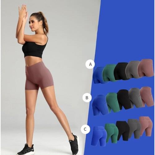 QUESHARK Workout Yoga Shorts Women High Waist Seamless Hip-up Tight Running Shorts Push Up Fitness Short Pants with Side Pocket