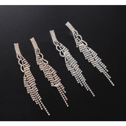 Luxury Rhinestone Tassel Earrings For Women Elegant Big Crystal Drop Dangle Earrings Wedding Earring Jewelry Accessories E702