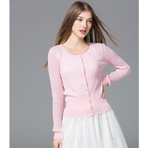 Feminino Real New Nylon Casual 2019 Autumn Womens Dress Pure Ice Slim Body Thin Sweater Knitted And Cardigan