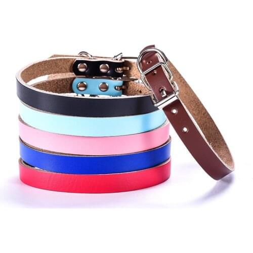 100% Genuine Leather Dog Collar Adjustable Soft Leather Dog Collar Puppy Cat Necklace Strap for Small Medium Dogs Pet Supplies