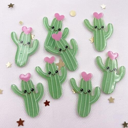 20PCS Glitter Kawaii Colorful Cute Cactus Flower Flatback Acrylic Sheet Miniature Pattern Applique DIY Decor Ornaments Craft