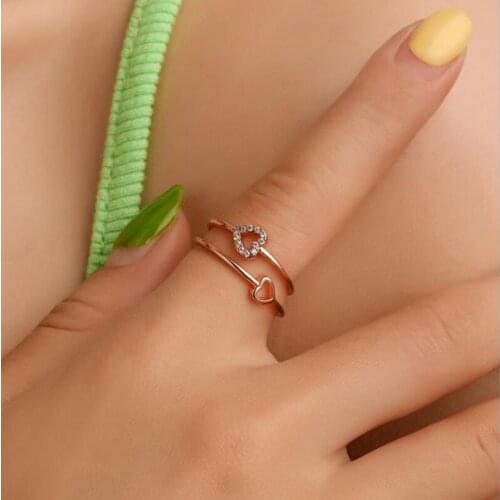 2020 Korean Delicate Zircon Heart Twist Open Adjustable Rings For Women Students Micro Pave Finger Ring Jewelry