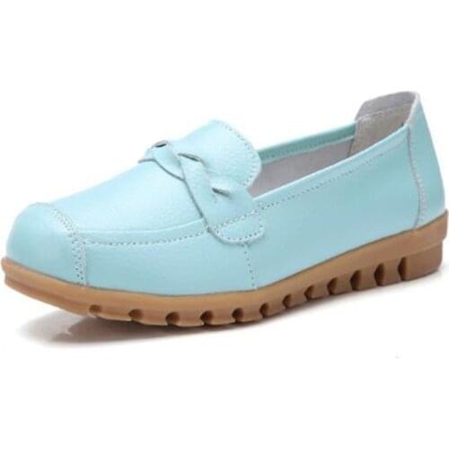 2021 New Genuine Leather Shoes Woman Slip On Women Flats Moccasins Womens Loafers Spring Autumn Mother Shoe Big Size 35-41