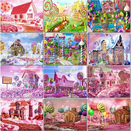 5D Diamond Painting Candy House Full Round Landscape Diamond Embroidery Cross Stitch Rhinestones Art Decor Children Gift Lx860