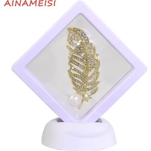 AINAMEISI Boxed New Fashion Ladies Simple And Exquisite Pearl Big Feather Dress Shirt Brooch Pin Clothing Decoration