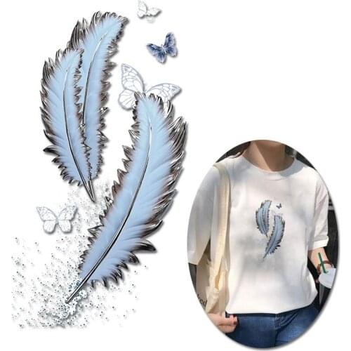 Pulaqi Feather Applique For Shirt Heat Transfer Vinyl Washable Sticker Stripes On Clothes Flowers/Animal Iron On Transfer Patch