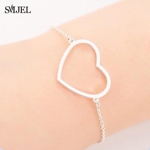 Minimalist Fashion Big Hollow Heart Charm Bracelets for Women Girls Jewelry Pulsera Heart Bracelet Bangles Femme Bridesmaid Gift
