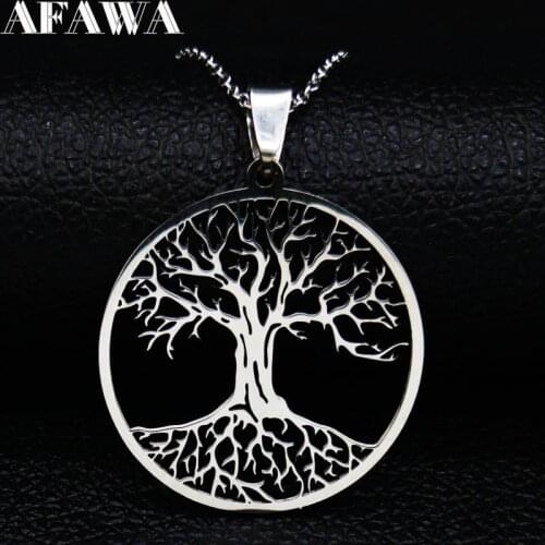 Fashion Tree of Life Silver Color Chain Necklaces for Women Stainless Steel Chain Necklace Jewelry cadenas mujer N42S01
