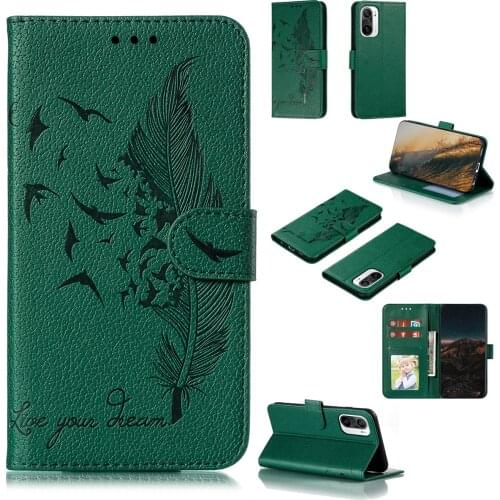 Feather Embossed Lychee Pu Leather Phone Case for Xiaomi Redmi K40 Card Slot Wallet Photo Frame Kickstand Back Cover