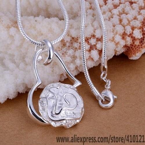 P123_2 Lucky Charm Silver Color Pendants For Women Jewelry Necklace Accessories Fashion Pendant Roses Hanging Heart /flja