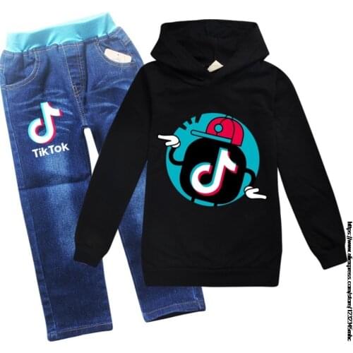 Kid Tracksuit Baby Girls Cartoon Tik Tok Hoodies Jeans 2 PCS Clothes Set Children Sportwear Clothing T Shirt Sport Suit