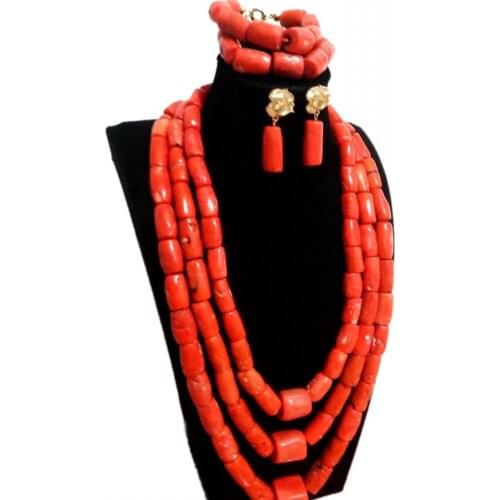 Dudo Bridal Jewelry Set African Real Coral Beads Necklace Nigerian Weddings Bracelet and Earrings Fine Jewellery Set Free Ship