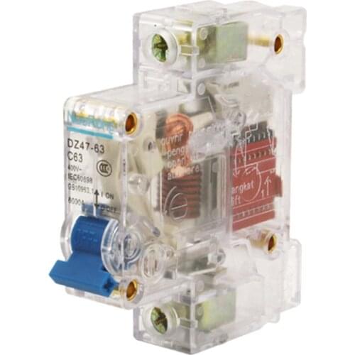 DZ47-63/1P C63 230V~400V 50HZ/60HZ small Transparent Circuit breaker AC MCB safety breaker C Type