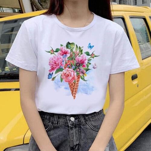 New T-shirt Female Flowers butterfly Tshirt Short sleeve Summer Tee shirt Easy Matching Round Neck new summer T-shirts Harajuku