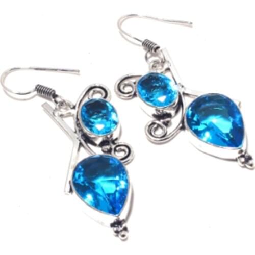 Blue Topas, Silver Overlay on Copper Earrings ,52mm , FRE0049