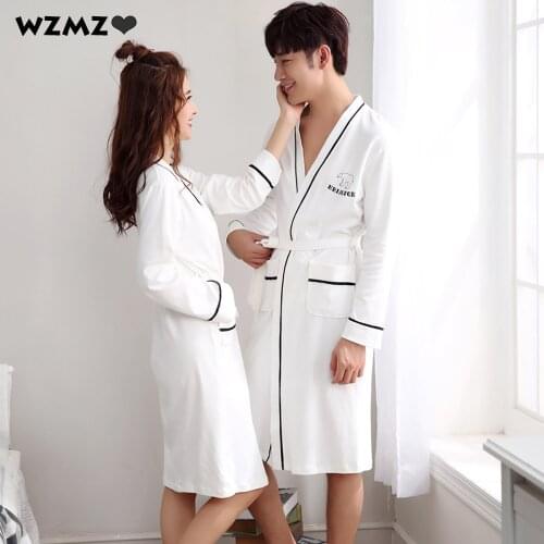 Spring Autumn 95% Cotton Robes for Women Mens Couples Robe Dressing Gown Hotel Bathrobe Female Night Dress Kimono Mujer Verano