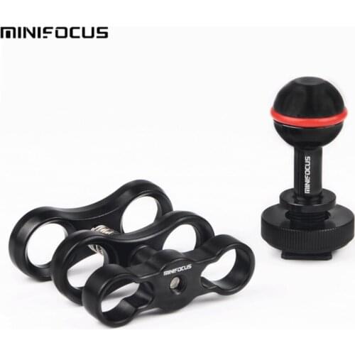 Cold Shoe To 1" Ball Mount Base Adapter Turnable with Ball Clamp for Underwater camera diving waterproof housing case Arm System